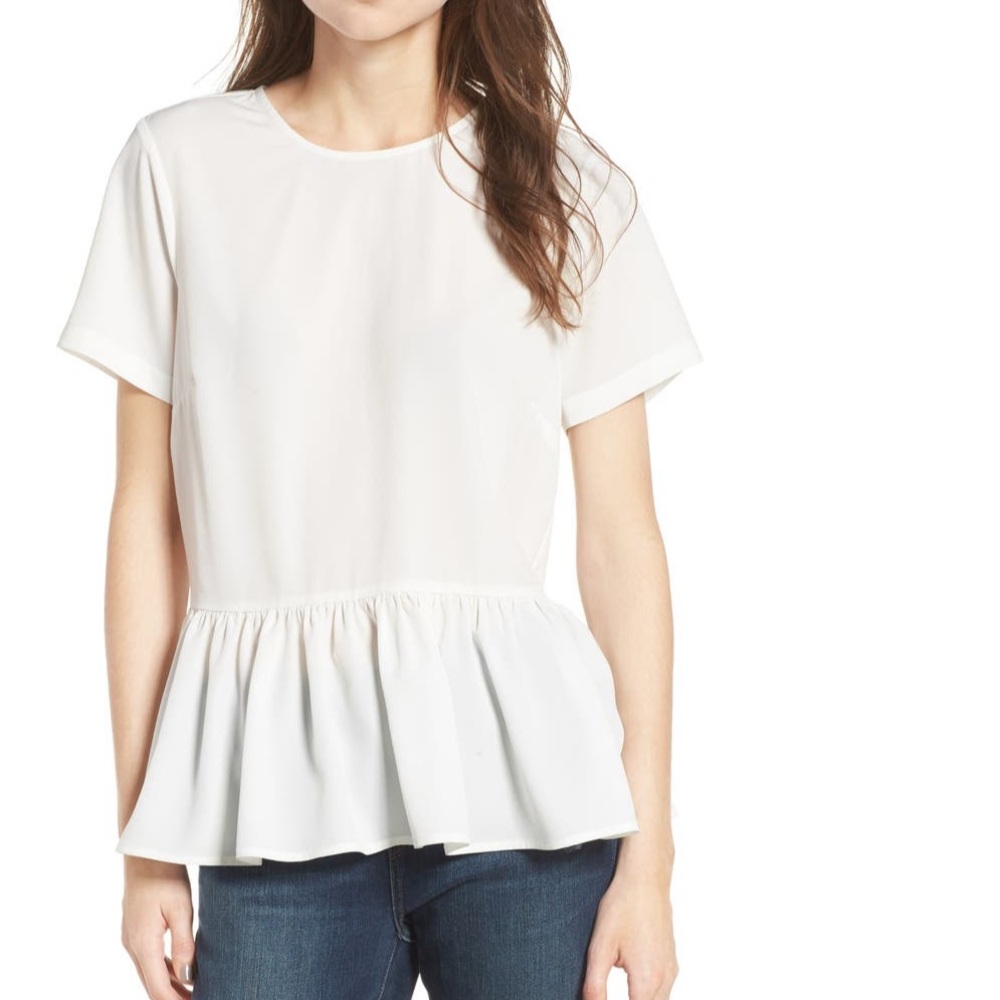 White Peplum Blouse with Back Tie Detail